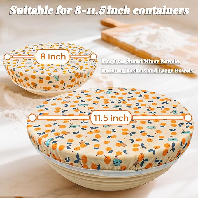 OHIYO Reusable Beeswax Bowl Covers (2 Large), Elastic Cotton Cloth Sourdough Bread Cover, 12 inch Reusable Bowl Caps for Bread Proofing Baskets and Large Mixing Containers