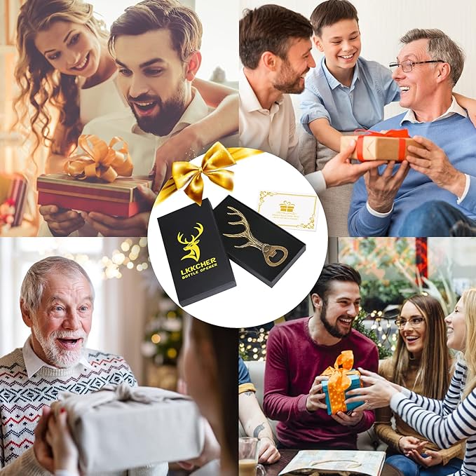 LKKCHER Deer Antler Beer Bottle Opener Stag Gifts for Women Men Wife Husband Girlfriend Boyfriend Mom Dad New Home Birthday Party Wedding Lovely Novelty Sturdy Bronze Gadget Christmas Gift Present