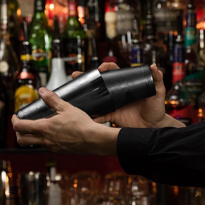 Homestia Boston Cocktail Shaker Black, Cocktail Shaker Tins Weighted, Bar Shaker Set Bartender Shakers for Bartending - Martini Shaker Stainless Steel Drink Mixer, Bar Tools Metal Shaking Tin
