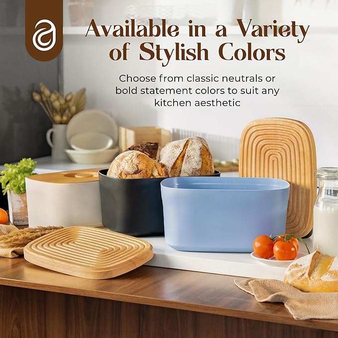 Extra Large Bread Box for Kitchen Countertop with 2 Bread Bags - Sturdy Modern Construction, Ribbed Design Keeps Bread Fresh Longer - Large Sourdough Bread Box with Cutting Board Lid (Blue)