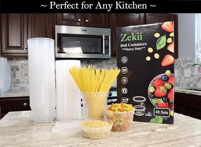 Zekii EXTRA THICK Deli Containers with Lids, Soup Containers w/Lids Airtight, 24Sets 32oz, Disposable, BPA Free, Takeout soup Cups, Meal Prep, Food Storage w/Measurements