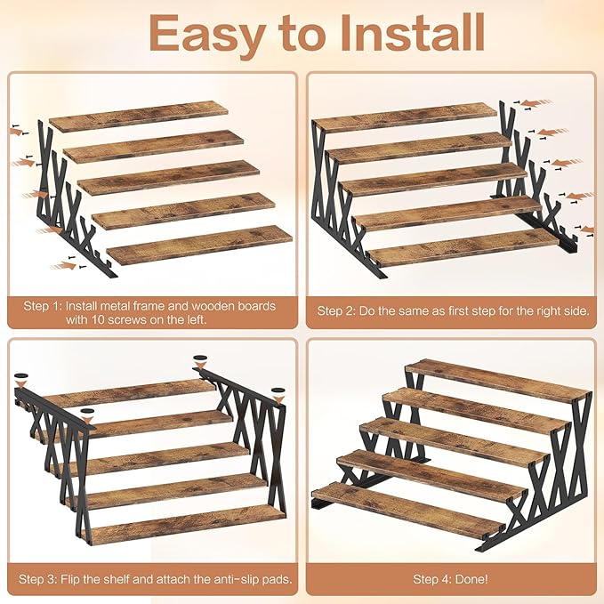 KALYLOC 5 Tier Wooden Display Riser Stand 13.8 Inch Metal Step Cologne Stand Perfume Organizer Tabletop Tiered Display Shelf Rack for Cupcake Spice Figures Cosmetics Candles (Brown, X-Shape)