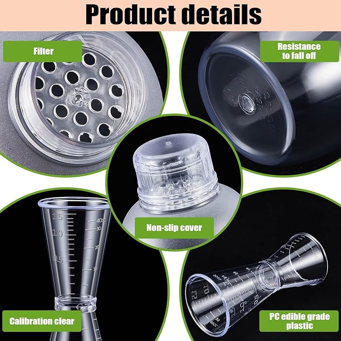 10 Pcs Plastic Cocktail Shaker Set, Including 8 Pcs 24 oz Clear Coffee Shaker Drink Mixer with Measurements 2 Double Measuring Jigger Bar Cup for Tea Coffee Bubble Tea Milk