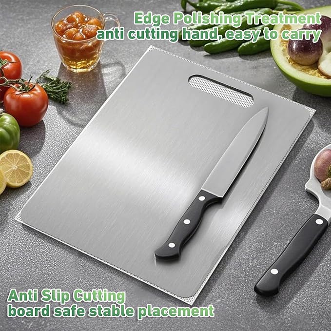 Katuchef Titanium Cutting Board, 2026 New 100% Pure Titanium Cutting Boards for Kitchen, Titan Cut Pro Non Toxic Double Sided Chopping Board, Dishwasher Safe Durable Cut for Meat Fruit Vegetable(M+XL)
