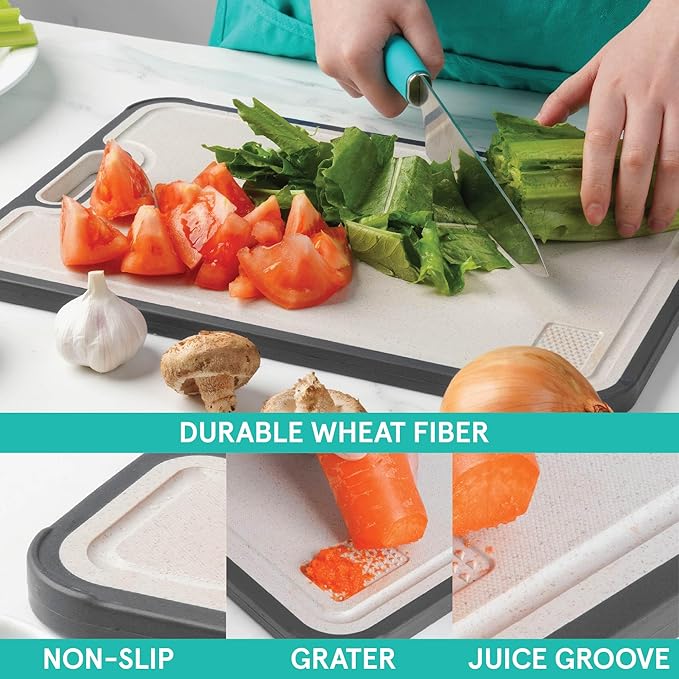 Baker's Secret Titanium Cutting Boards for Kitchen, Cutting Board Double Sided Food Grade, Pure Titanium and Wheat Straw PP, Dishwasher Safe Easy to Clean Large Size 16”×11” Dark Grey