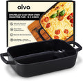 Alva Nori Enameled Cast Iron Roasting Pan 12x8" – Made With No PFAS/PTFE/PFOA, Oven & Induction Safe – 3-Layer Enamel, No Seasoning Needed – Durable, Easy-Clean Bakeware for Healthy Cooking, Black
