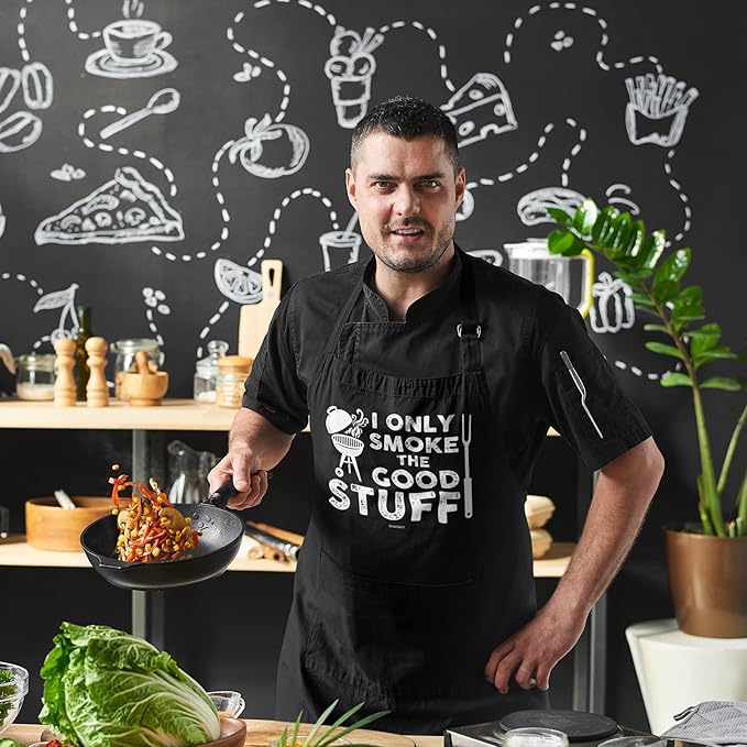 100% Cotton, Black Funny Aprons for Men, Dad, Husband - Birthday, Father’s Day Grilling Gifts for Papa, Husband.