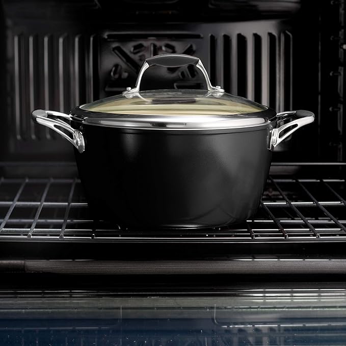 Tramontina Ceramica Deluxe 11-Inch Saute Pan with Lid, Ceramic Non Stick Deep Skillet, Oven-Safe, Metallic Black