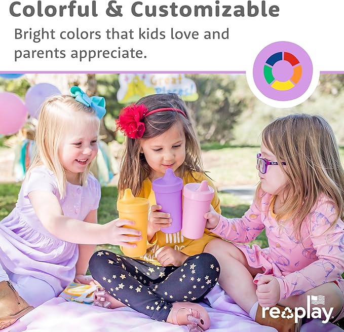 Re-Play Spill-Proof Sippy Cups - Reusable 10 Oz Set of 4, Dishwasher & Microwave Safe, Made in USA - Set of 4-3.13" x 6.25" - Bubble Pop