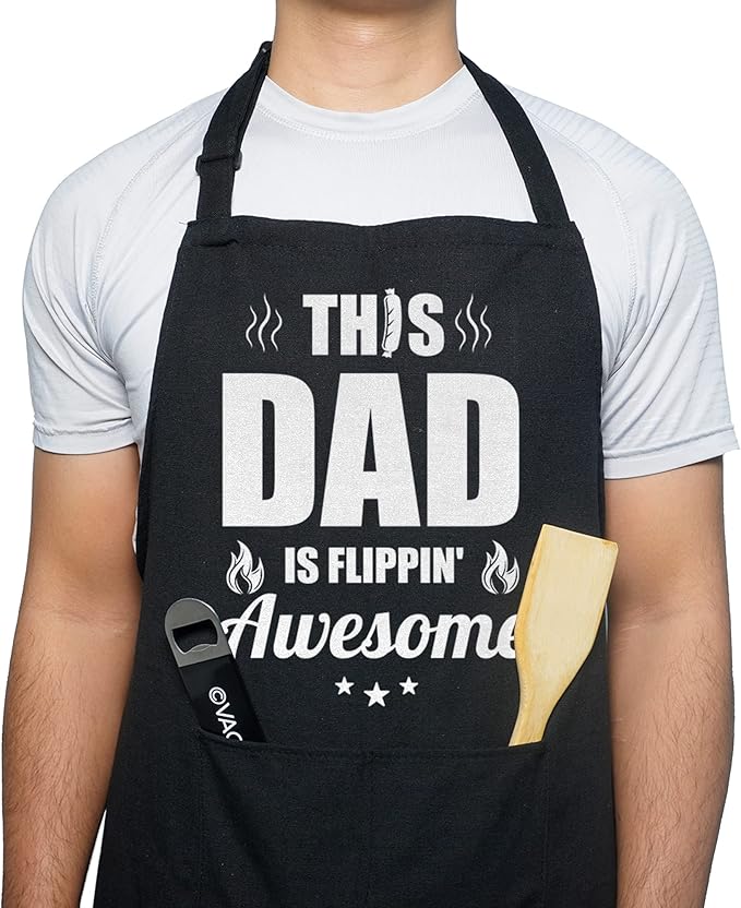 100% Cotton, Black Funny Aprons for Men, Dad, Husband - Birthday, Father’s Day Grilling Gifts for Papa, Husband.