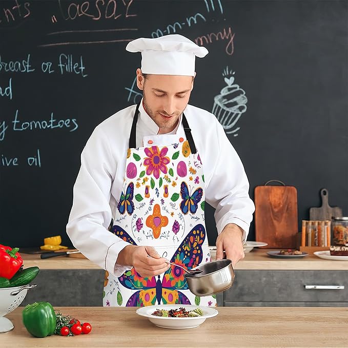 Cooking Aprons for Men and Women,Adjustable Bib Chef Apron with 2 Pockets, Soft and Durability Kitchen Apron