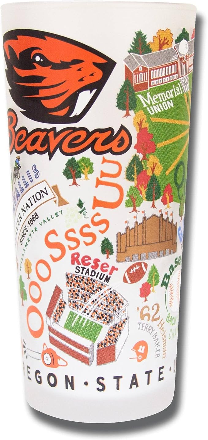 Catstudio Drinking Glass, Oregon State University Glass Cup for Kitchen, 15oz Dishwasher Safe Tumbler for OSU Alumni