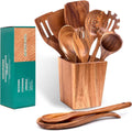 Wooden Spoons for Cooking, 11-Piece Natural Acacia Wood Cooking Utensils Set – Wooden Kitchen Utensils with Holder Spoon Rest, Nonstick Safe Non-Toxic Wooden Cooking Tools by HOWHONG