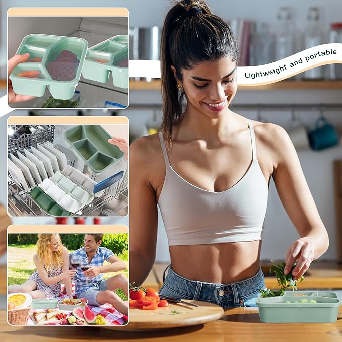 Honeydak 5 Pack Snack Containers 4 Compartment Bento Snack Boxes Reusable Lunchable Containers with Lids Divided Meal Prep Lunch Food Storage Box for School Work Travel(Sage,Mixed)