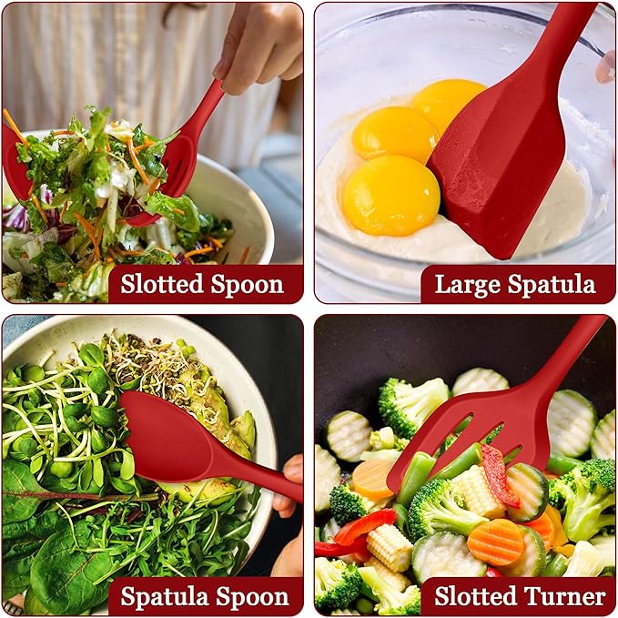LIANYU 8-Piece Kitchen Utensils Set, Silicone Cooking Utensil Spatula Sets, Heat Resistant Cooking Gadgets Tools Set for Non-stick Cookware, Dishwasher Safe, Red