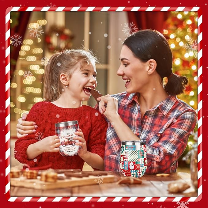 Christmas Wine Tumbler 12 oz Christmas Stainless Steel Wine Glass with Lid and Straw Stemless Double Wall Insulated Wine Cups Keeping Cold & Hot for Holiday Xmas Wedding Party Gifts (trucks)