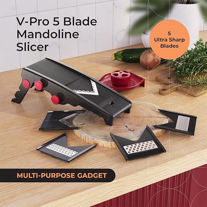 Mueller Austria Mandoline Slicer for Kitchen, Adjustable Vegetable Chopper, Fruit, Cheese Grater, Potato Chips Slicer - Black