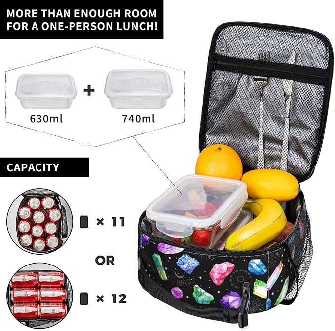 FREEHOTU Colorful Crystals Lunch Bag Double Insulated Leakproof Lunch Box Tote Bag Cooler Lunch Organizer for Work Picnic Travel Camping