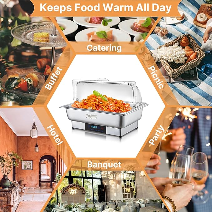 Electric Chafing Dish, 9QT Buffet Servers and Warmers, Stainless Steel Chaffing Dishes with Temperature Control Display, Commercial Food Warmers for for Parties, Catering, Buffets