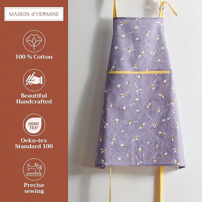 Maison d' Hermine 100% Cotton Apron for women with Pocket Kitchen Chef Apron for Men Cooking Gardening Server Waitress