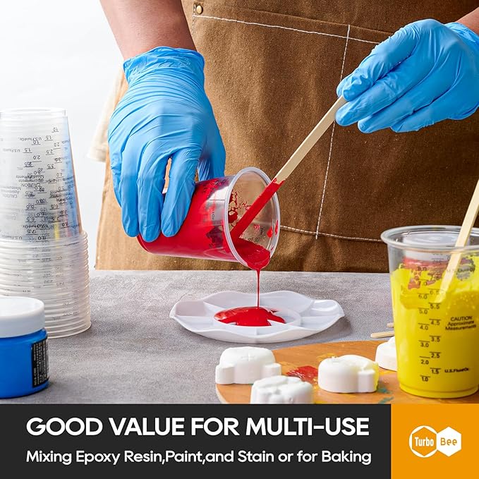 Turbo Bee Plastic Measuring Cups 8OZ,200 PACK Disposable Mixing Cups with 200 Mixing Sticks,Paint Graduated Measuring Tumblers for Epoxy Resin, Paint Mixing, Art DIY