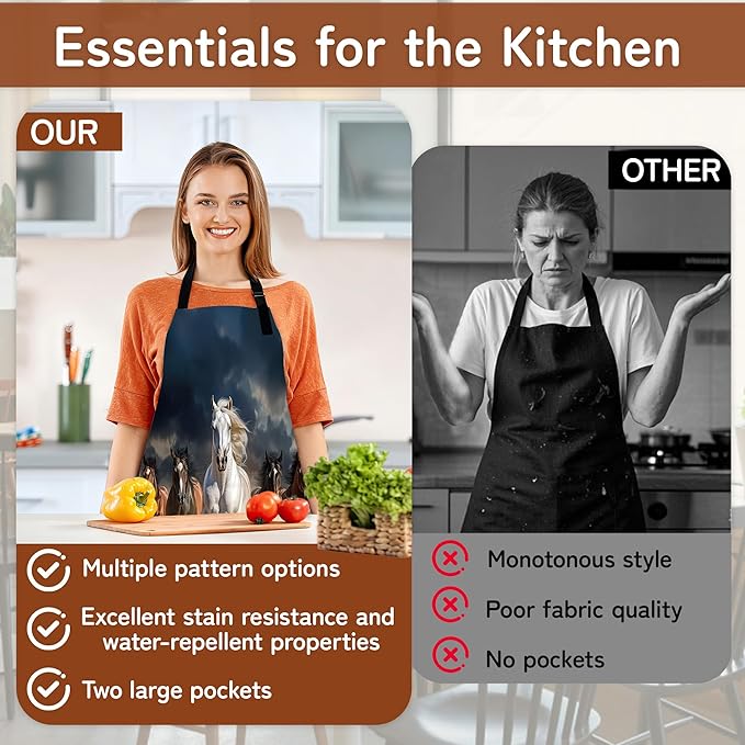 Cooking Aprons for Men and Women,Adjustable Bib Chef Apron with 2 Pockets, Soft and Durability Kitchen Apron