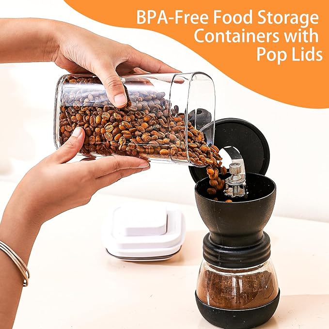 Pop Top Food Storage Container Set | 4Pcs Airtight Cereal Storage Organizer Canisters with Pop Lids, BPA-Free, Vacuum Seal & One-button Opening, Stackable Pantry Containers for Dry Food Storage