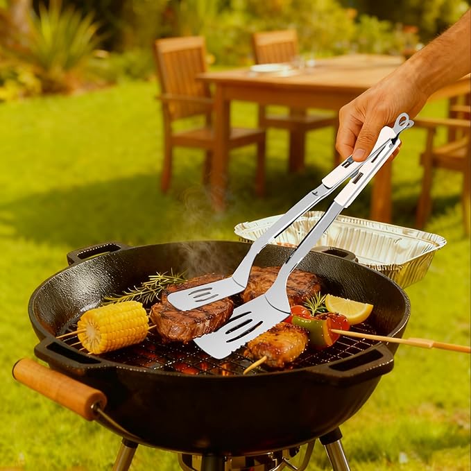 13.5-inch Stainless Steel Tongs for Cooking – Versatile Metal Spatula Tongs for Flipping, Picking Up, Cutting, and Stir-Frying Meats and Other Foods. Kitchen Tongs Durable and Multifunctional.(White)