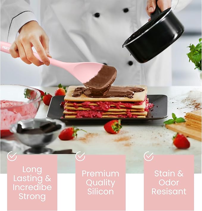 NEXTOP Silicone Spatula Set of 4 - Multipurpose Seamless Silicone Spoon Spatula for Mixing and Cooking -Heat Resistant Flexible Kitchen Utensils for Blending, Stirring, and Baking - Peach