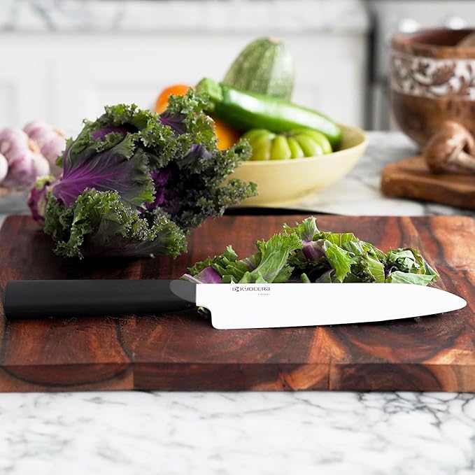 Kyocera INNOVATIONwhite 6" Ceramic Santoku Chefs Knife - White Z212 Blade with Non-Slip Black Handle