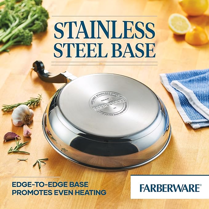 Farberware Classic Stainless Steel Frying Pan Set / Fry Pan Set / Stainless Steel Skillet Set - 8.25 Inch and 10 Inch, Silver