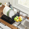 SONGMICS Dish Drying Rack, Kitchen Dish Rack, with Drainboard, 360° Rotatable and Extendable Spout, with Cutlery Holder, 12.2-22 x 16.5 x 7.9 Inches, Ink Black UKCS552B01