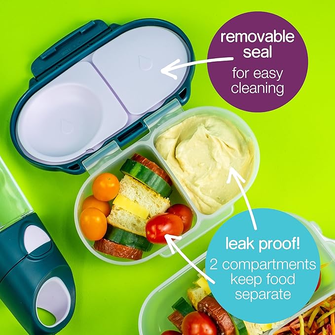 b.box Snack Box 2-Pack - Leak Proof Mini Bento Box for Kids & Toddlers, 2 Compartment Snack Containers, Dishwasher Safe, BPA-Free, PFAS-Free, Ages 4mo+, 1 3/4 Cup Each (Ocean Breeze + Emerald Forest)