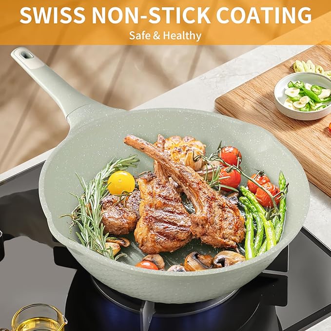 12 Inch Nonstick Saute Pan with Lid - 5.5Qt Large Deep Frying Skillet, PFOA/PFAS Free & Dishwasher Safe, All Stovetop Compatible Including Induction