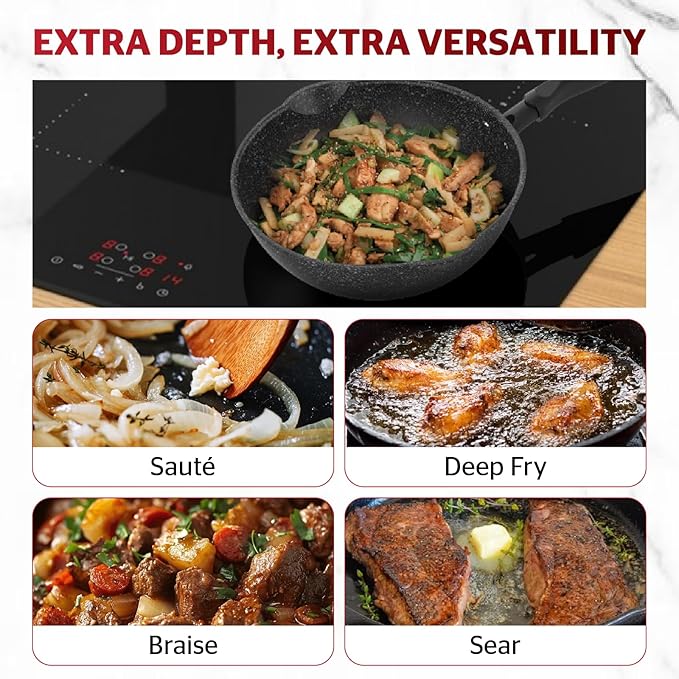 Sunhouse – 12 Inch / 30 cm Non-Stick Deep Frying Pan with Double Pour Spouts, 5-Layer Whitford Non-Stick Coating, PFOA-FREE, Stay-Cool Handle, Induction Compatible with All Cooktops