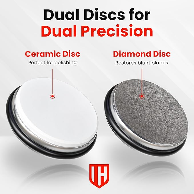 Rolling Knife Sharpener Kit with Diamond & Ceramic Disc Tumbler Knife Sharpener -+ Magnetic Base for Kitchen Knives with 15° & 20° Angles - Sharpening Kit - Sharpeners