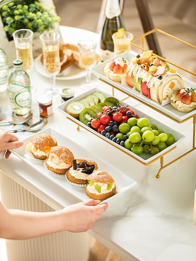 YHOSSEUN 3 Tier Serving Tray for Party, Tiered Serving Platters and Trays, 14 Inch Tiered Tray Stand, Dessert Stand, Serving Stand, Dessert Table Display Set with Collapsible Sturdier Metal Rack