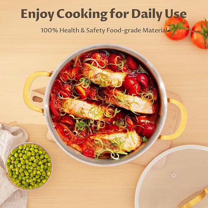 BEZIA 8 Quart Stainless Steel Stock Pot, Casserole with Lid, Large Cooking Pot, Soup Pot wiht Sturdy Handle, Compatible with Most Cooktops, Even Heat Distribution