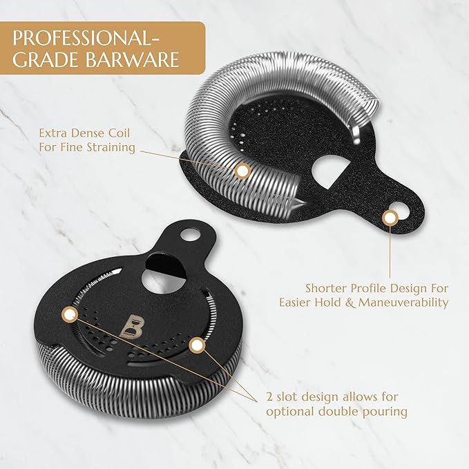 Hawthorne Strainer by Bull in China In Matte Black- Made In USA - High Density Spring Cocktail Strainer for Boston Shakers and Mixing Glasses for Bars & Bartenders (Matte Black)