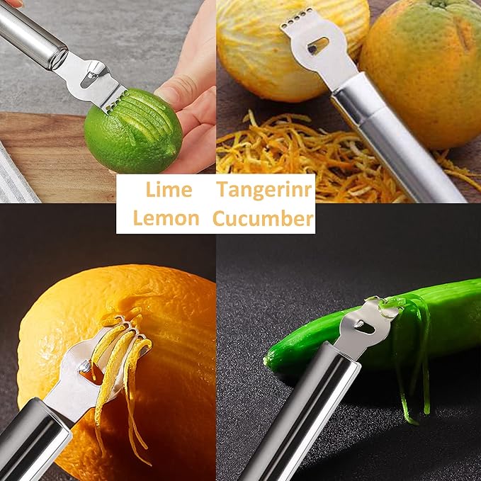 3-Pack Stainless Steel Citrus Zester Tool - Orange & Lemon Zester, Grater, Peeler, Twist Tool, Cocktail Garnish for Kitchen & Bar, Dishwasher Safe
