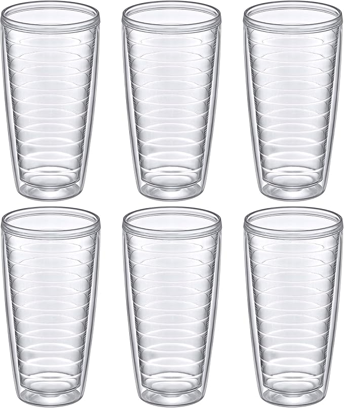 Amazing Abby - Alaska - 24-Ounce Insulated Plastic Tumblers (Set of 6), Double-Wall Plastic Drinking Glasses, All-Clear Reusable Cups, BPA-Free, Shatter-Proof, Dishwasher-Safe