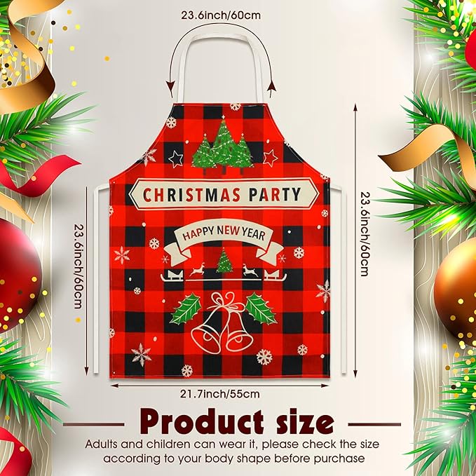 SATINIOR 4 Pcs 21.7" x 26.8" Christmas Aprons Adjustable Kitchen Aprons Xmas Plaid Merry Christmas Bib for Adults