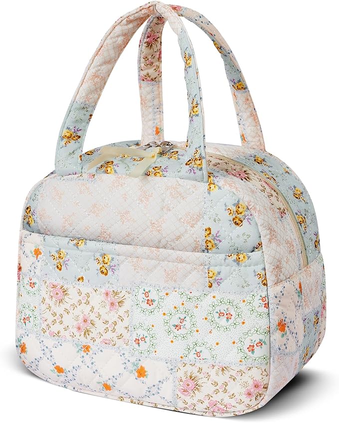 Quilted Lunch Box for Women,Cute Coloful Patchwork Lunch Bags for Work, School,Office,Picnic,Travel (coloful floral)