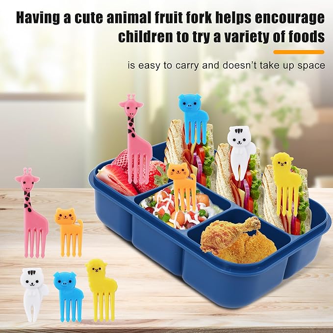 Bento box adult work lunch box, adult container, with 4 compartments, lunch container with cutlery (knife, fork, spoon, sauce box), animal fruit fork, microwave and dishwasher safe, Sky blue