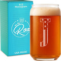 Monogram Beer Glasses for Men (A-Z) 16 oz - Engraved Beer Gifts for Men Brother Son Dad Neighbor - Unique Christmas Gifts for Him - Personalized Drinking Gift Beer Glass Mugs (J)
