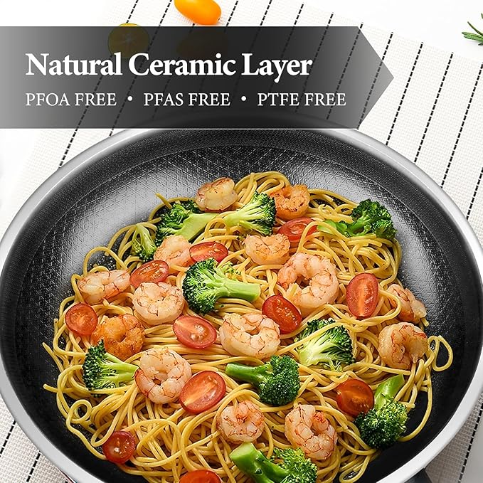 Non Stick 12-Inch Pan, Titanium Hybrid Pan with Lid, Stay-Cool Handle, Professional Frying Pan, Dishwasher Friendly, Oven Safe, Compatible with All Cooktop