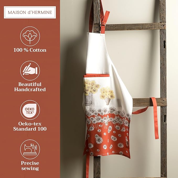 Maison d' Hermine 100% Cotton Apron for women with Pocket Kitchen Chef Apron for Men Cooking Gardening Server Waitress