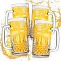 20oz Beer Mug, 4 Pack Glass Beer Mugs for Freezer, Clear Large Beer Steins with Handle, Gifts for Men