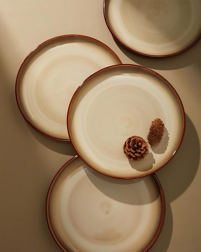 Stoneware Dinnerware Sets, Ceramic Plates and Bowls Set, Microwave & Dishwasher Safe Kitchen Dish Set, Modern Dinner Salad Plates | Cereal Bowls for 4, Dishware Sets Brown Yellow