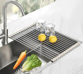 Roll Up Dish Drying Rack, 17.7" x 11.8" Over The Sink Dish Drying Rack, Kitchen Dish Rack Foldable Dish Drainer, Stainless Steel Dish Drying Rack for Kitchen Sink Counter Storage (Grey)